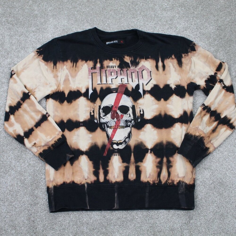 Black Keys Sweatshirt Men XL Black/Tan Heavy Metal Hip Hop L/S Crewneck Pullover